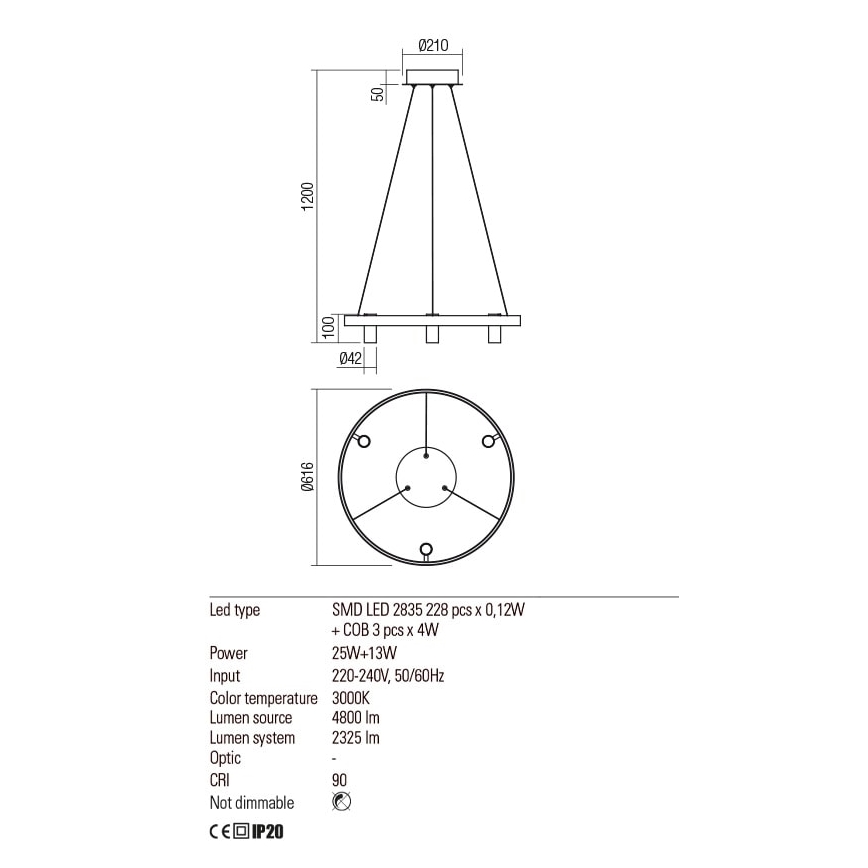 Redo 01-2490 - LED ljuskrona med textilsladd SUMMIT LED/38W/230V CRI 90 diameter 61,6 cm guld