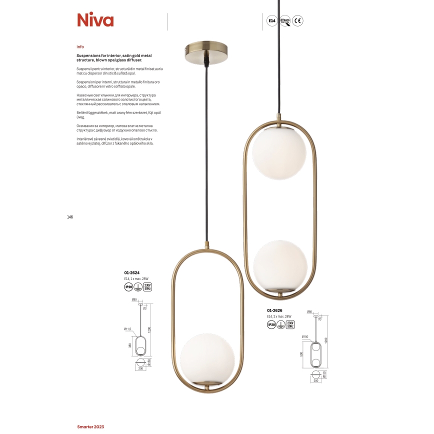 Redo 01-2626 - Ljuskrona med textilsladd NIVA 2xE14/28W/230V