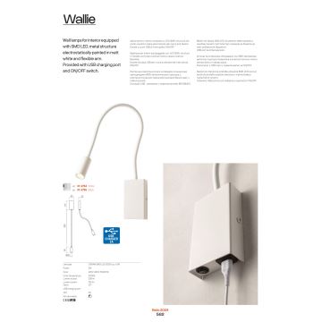 Redo 01-2754 - LED vägglampa WALLIE LED/3W/230V USB CRI 90 vit