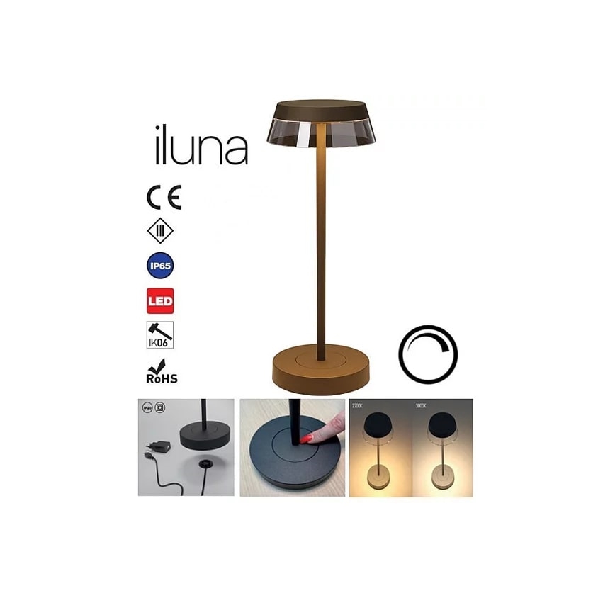 Redo 90308 - LED ljusreglerad bordslampa touch ILUNA LED/2,5W/5V 2700-3000K 3000 mAh IP65 brun