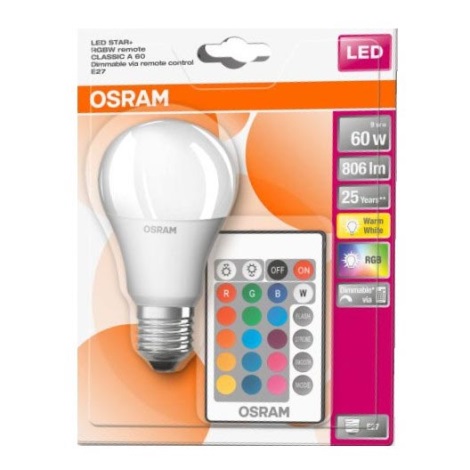 RGB Dimbar LED-lampa stjärna+ A60 E27/9W/230V 2700K - Osram