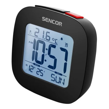 Sencor - Väckarklocka med LCD display och termometer 2xAAA svart