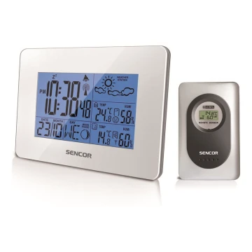 Sencor - Väderstation  med LCD display  Data kontakt  väckarklocka 3xAA vit 