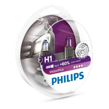SET 2x Billampor Philips VISION PLUS 12258VPS2 H1 P14,5s/55W/12V