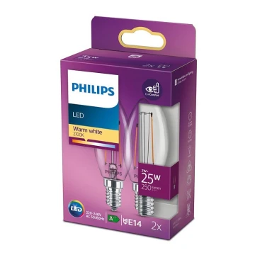 SET 2x LED Glödlampa VINTAGE Philips E14/2W/230V 2700K