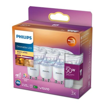 SET 3x LED Dimbar glödlampa Philips Warm Glow GU10/3,8W/230V 2200-2700K CRI 90