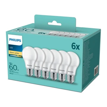 SET 6x LED Glödlampa Philips E27/8W/230V 2700K