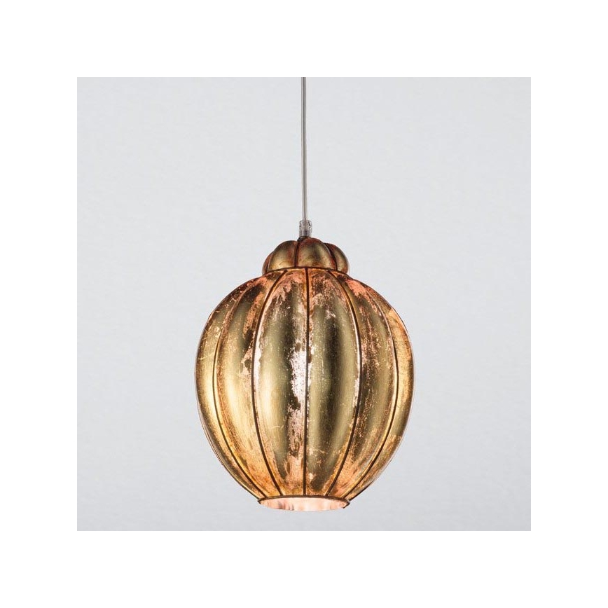 SIRU - Ljuskrona med textilsladd FOGLIA ORO 1xE27/60W/230V diameter 25 cm guld Venetiansk glas/guld