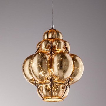 SIRU - Ljuskrona med textilsladd FOGLIA ORO 1xE27/60W/230V diameter 27 cm guld Venetiansk glas/guld