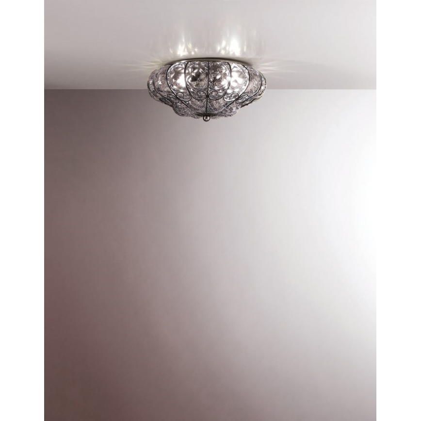 SIRU - Taklampa SOLE 3xE14/40W/230V diameter 31 cm genomskinlig/krom Venetiansk glas