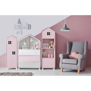 Skåp för barn MIRUM 126x80 cm vit/grå/rosa