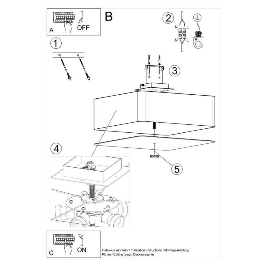 Taklampa LOKKO 5xE27/60W/230V 45 cm vit