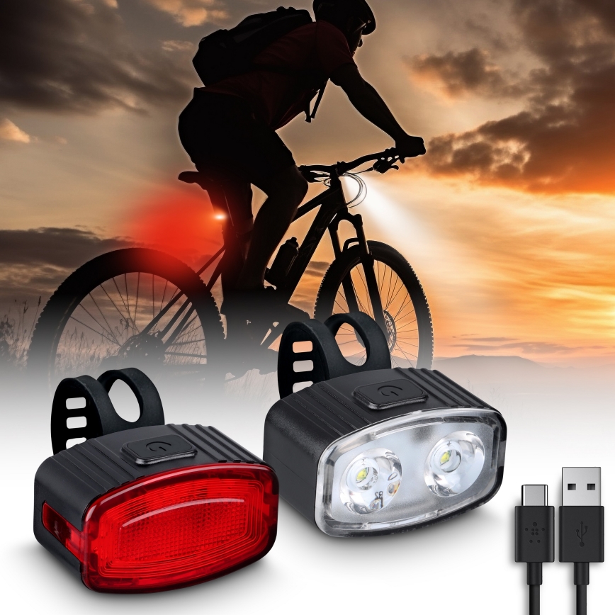 KIT 2x LED Ljusreglerad rechargeable bicycle belysning 350mAh IP44 röd/vit