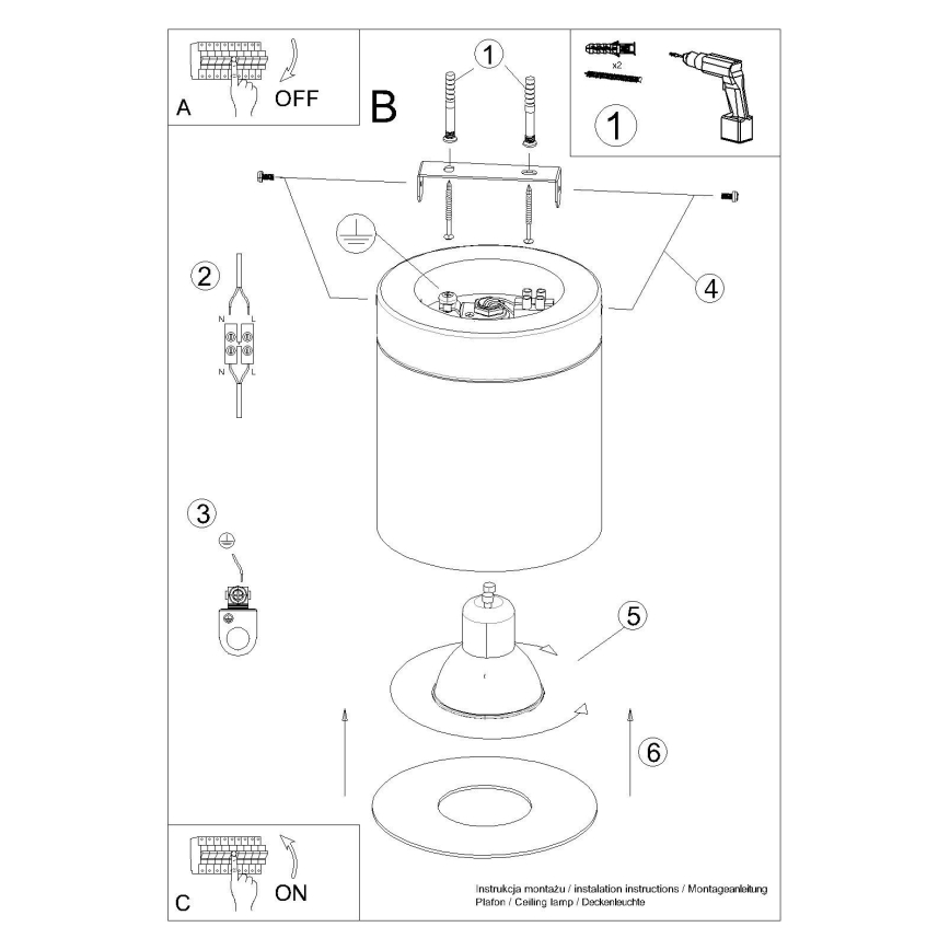 Spotlight RIF 1xGU10/10W/230V diameter 12 cm svart