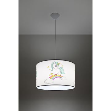 Hängande ljuskrona med textilsladd för barn UNICORN 1xE27/15W/230V diameter 40 cm enhörning