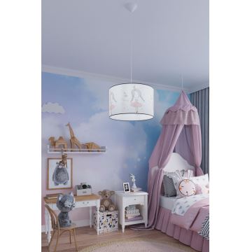 Hängande ljuskrona med textilsladd för barn PRINCESS 1xE27/15W/230V diameter 40 cm prinsessa