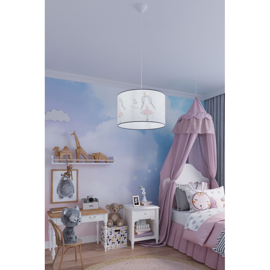 Hängande ljuskrona med textilsladd för barn PRINCESS 1xE27/15W/230V diameter 40 cm prinsessa