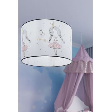 Hängande ljuskrona med textilsladd för barn PRINCESS 1xE27/15W/230V diameter 40 cm prinsessa