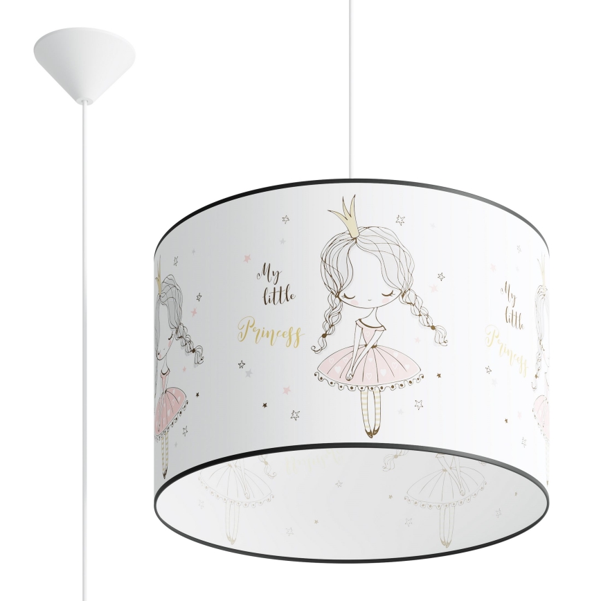 Hängande ljuskrona med textilsladd för barn PRINCESS 1xE27/15W/230V diameter 40 cm prinsessa