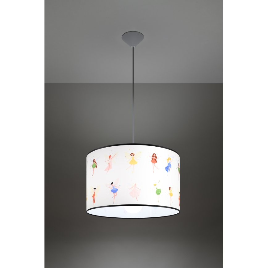 Hängande ljuskrona med textilsladd för barn FAIRY 1xE27/15W/230V diameter 40 cm älva