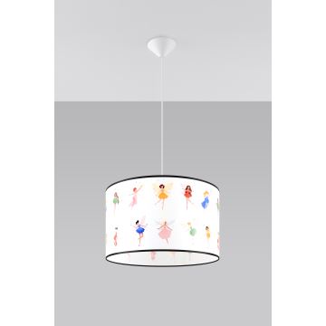 Hängande ljuskrona med textilsladd för barn FAIRY 1xE27/15W/230V diameter 40 cm älva