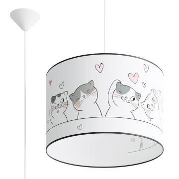 Hängande ljuskrona med textilsladd för barn CAT 1xE27/15W/230V diameter 40 cm katt