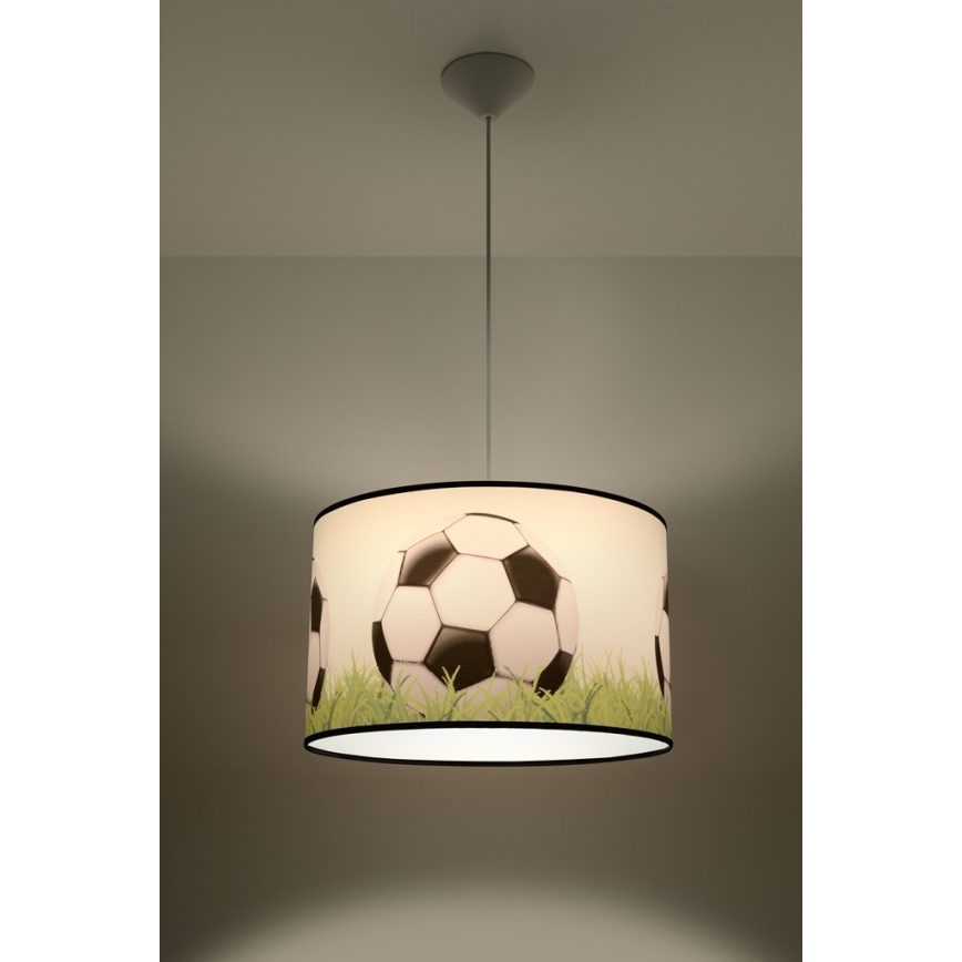 Hängande ljuskrona med textilsladd för barn FOOTBALL 1xE27/15W/230V diameter 40 cm fotboll