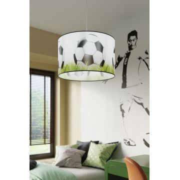 Hängande ljuskrona med textilsladd för barn FOOTBALL 1xE27/15W/230V diameter 40 cm fotboll