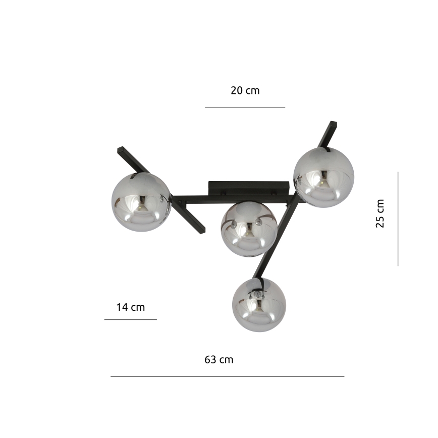 Taklampa SMART 4xE14/10W/230V svart/grå