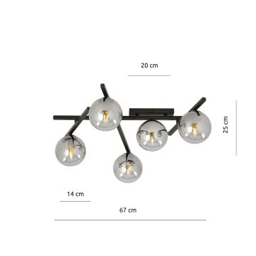 Taklampa SMART 5xE14/10W/230V svart/grå