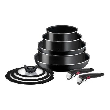 Tefal - Sätt med matlagningsutrustning 10 delar INGENIO EASY COOK & CLEAN BLACK