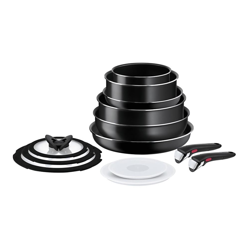 Tefal - Sätt med matlagningsutrustning 13 delar INGENIO EASY COOK & CLEAN BLACK