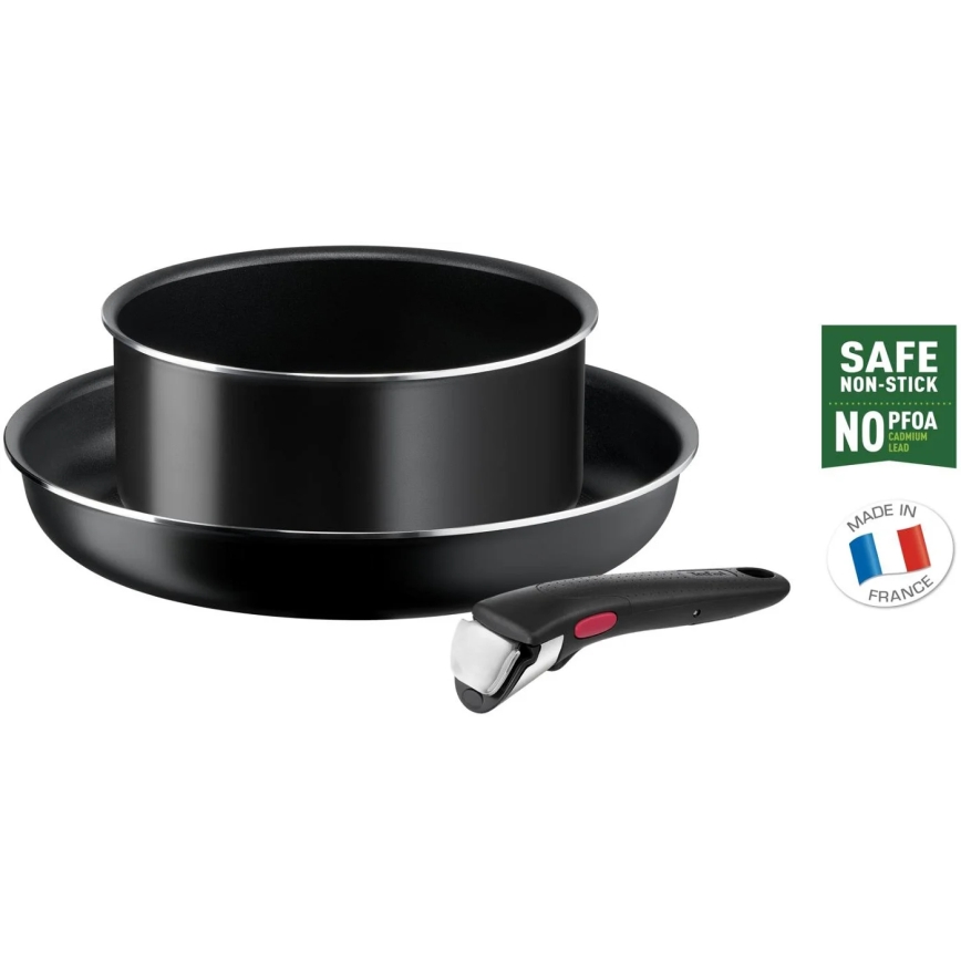 Tefal - Sätt med matlagningsutrustning 3 delar INGENIO EASY COOK & CLEAN BLACK