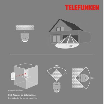 Telefunken 306506TF - Utomhuslampa med rörelsesensor 180° IP44 vit