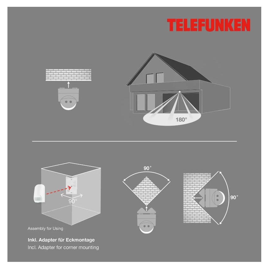 Telefunken 306506TF - Utomhuslampa med rörelsesensor 180° IP44 vit