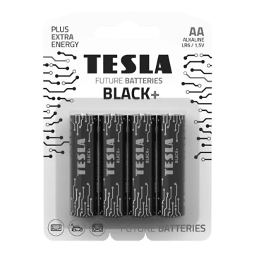 Tesla Batteries - 4 delar Alkaliskt batteri AA BLACK+ 1,5V 2800 mAh