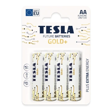 Tesla Batteries - 4 delar Alkaliskt batteri AA GOLD+ 1,5V 3200 mAh