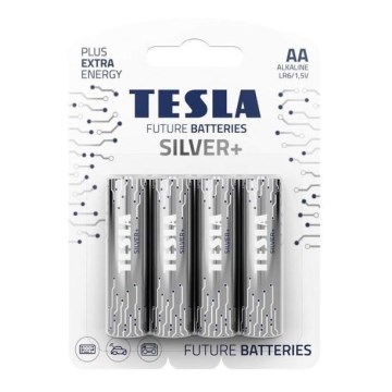 Tesla Batteries - 4 delar Alkaliskt batteri AA SILVER+ 1,5V 2900 mAh