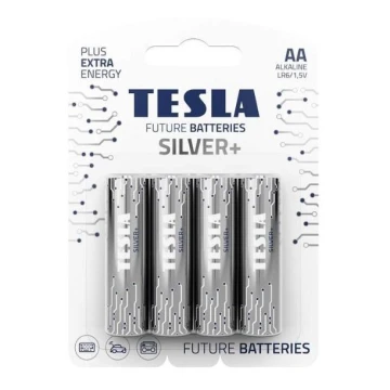 Tesla Batteries - 4 delar Alkaliskt batteri AA SILVER+ 1,5V 2900 mAh