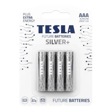 Tesla Batteries - 4 delar Alkaliskt batteri AAA SILVER+ 1,5V 1300 mAh