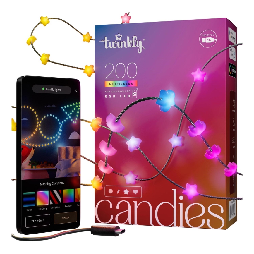 Twinkly - LED RGB Ljusreglerad Julkedja CANDIES 200xLED 14 m USB Wi-Fi