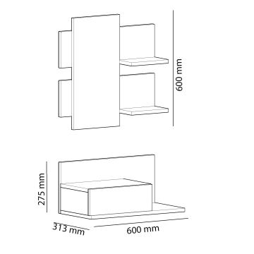 Vägghylla + wall spegel med en hylla MIMOZA ek/antracit