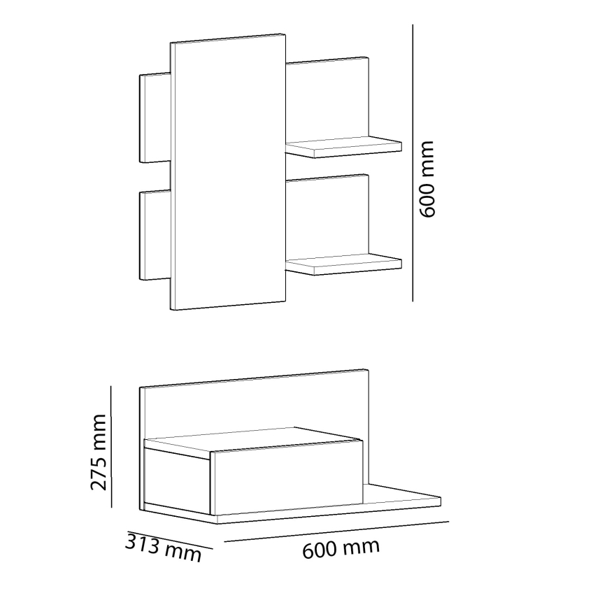 Vägghylla + wall spegel med en hylla MIMOZA ek/antracit