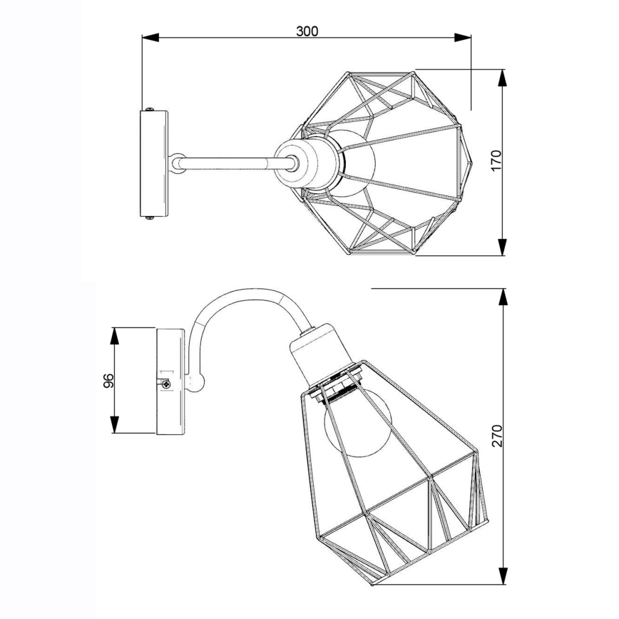 Vägglampa BERGEN 1xE27/60W/230V svart/gyllene