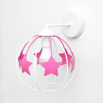 Vägglampa för barn STARS 1xE27/15W/230V rosa/vit