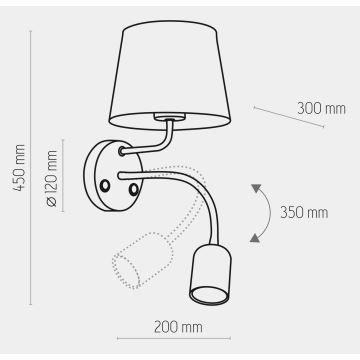 Vägglampa  MAJA 1xE27/15W/230V + 1xGU10/10W/230V svart 