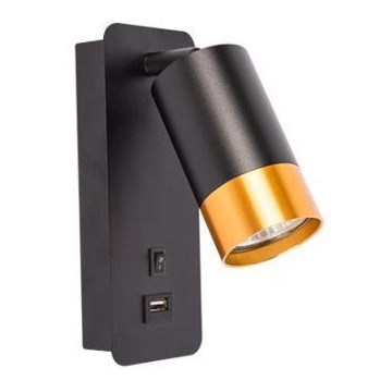 Väggstrålkastare med USB-laddare 1xGU10/35W/230V svart/gyllene