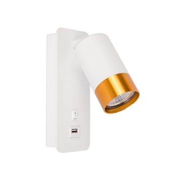 Väggstrålkastare med USB-laddare 1xGU10/35W/230V vit/gyllene