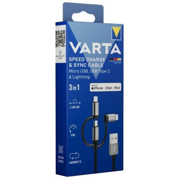 Varta 57937101111 - USB-kabel 03.01.2001 med connector Lightning och Micro USB 2m