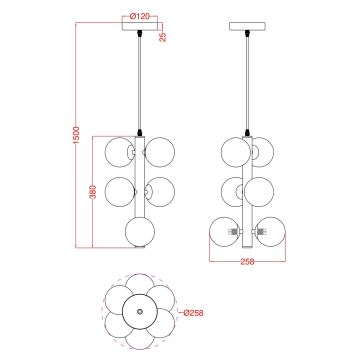 Wofi 6014-601W - LED ljuskrona med textilsladd VILLA 6xG9/3W/230V guld